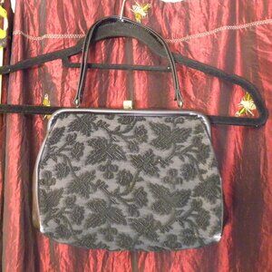 Black Floral Carpet Bag